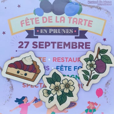Les magnets réalisés pour le ladies' circle de Meaux à l'occasion de la tarte en prunes de Nanteuil-Lès-Meaux